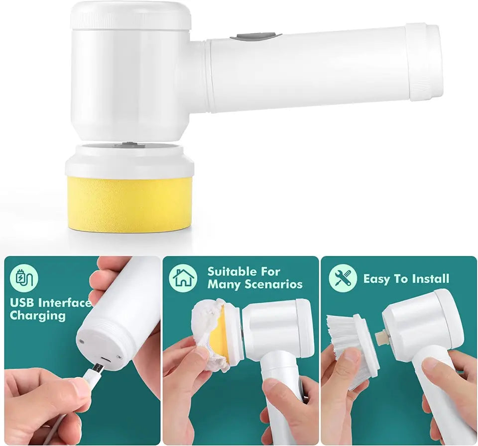 Multifunctional 5 in 1 Kitchen Spin Scrubber Wireless Handheld Electric Cleaning Brush