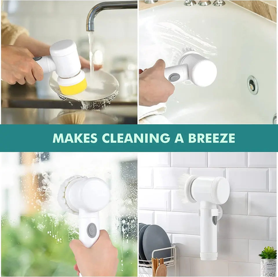 Multifunctional 5 in 1 Kitchen Spin Scrubber Wireless Handheld Electric Cleaning Brush